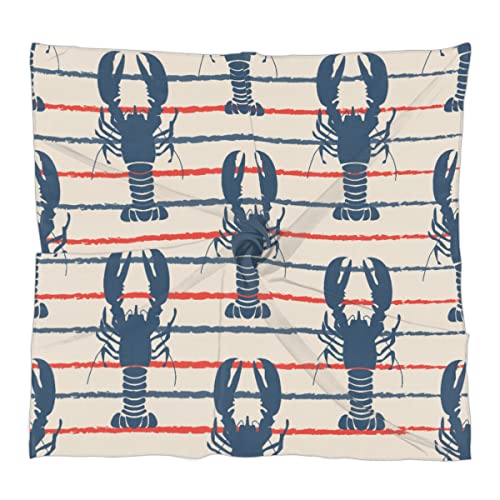Lobster Stripe Square Silk Hair Scarf for Women, Lightweight Summer Head Scarf for Girls Wedding Travel Yoga Handkerchief Shawl Sunscreen Scarves Hair Accessories 23.6 Inches