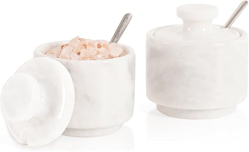 Miniatura 12 de MARBLOUS KRAFTS Salero de mármol 3" de piedra Verona, ideal para regalos de Navidad, juego de 2 contenedores de almacenamiento de café para encimera