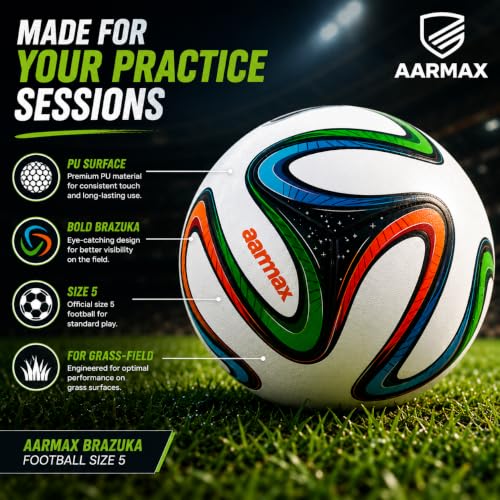 Image of Brazuka Football Practise Foot Ball Training Match Football Size 5 Original for All Ages Group Rubber Moulded Standard Sports Foot Ball for Ground, Grass, Turf, Outdoor Waterproof