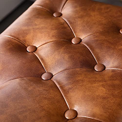 Furnimart 24 Inch Bar Stools Set Of 2 Faux Leather Counter Height Bar Stools, Upholstered Counter Saddle Chair Island Stool With Metal Frame For Bar Kitchen Dining Room Indoor (Yellow Brown) #TOP3