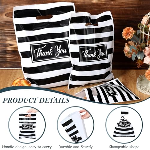 Jeyiour 300 Pcs Thank You Merchandise Bags with Handles Die Cut Plastic Shopping Bags Thank You Gift Boutique Goodie Sacks for Party Stores, 3 Sizes(Stripe) by Jeyiour - Image 3