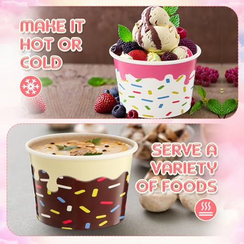 Image of Zopeal 120 Pcs 9oz Ice Cream Bowls Bulk Dessert Ice Cream Cups Paper Treats Sundae Cups Disposable Birthday Party Decorations for Hot Cold Food Soup Yogurt Cupcakes Supplies(Cute Style)