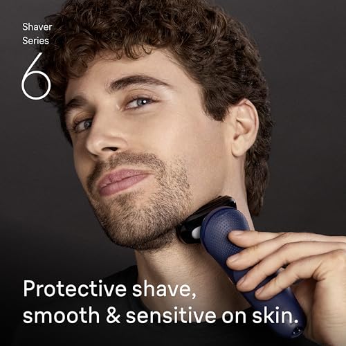 Image of Braun Series 6 Electric Shaver for Men, Wet & Dry Foil Razor, 4-in-1 SmartCare Clean & Charge Center, Precision Trimmer Attachment, Replacement Shaver Head, Travel Case, Dark Blue 6177ps