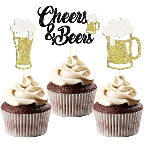 24 Pcs Cheers and Beers Cupcake Toppers - Beer Mug Milk Bottle Cake Picks