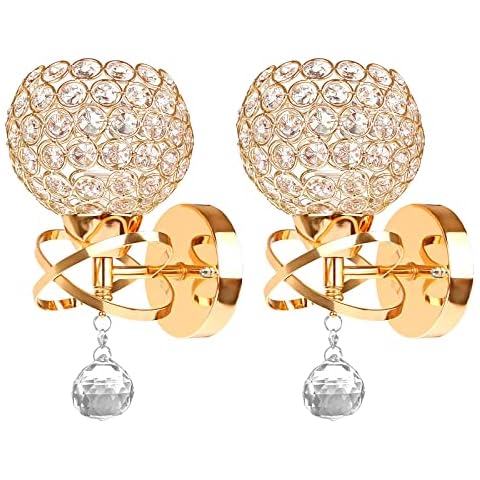TISLYCO Crystal Wall Sconces Set of Two, Modern Wall Light Sconces Wall Lighting with Hanging Crystal Ball, Wall Mount Lamp Bedside Wall Lamp Silver Sconces Wall Decor for Bedroom Living Room Hallway Cover