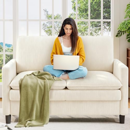 Image of Welzona 3-Layers Cloud Loveseat Sofa, 51 inch Corduroy Small Couch, Small Sofa