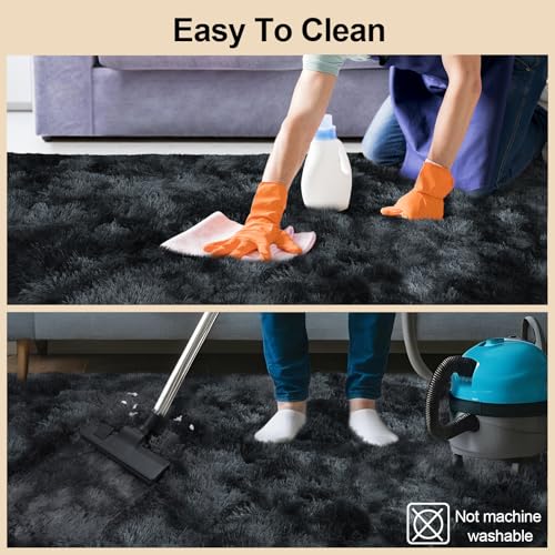 8x10 Area Rugs for Living Room, Large Fluffy Rugs for Bedroom, Soft Carpet Shag Kids Room Rug, Non-Slip Fuzzy Rugs Indoor (Black Grey Tie-Dyed, 8ft x 10ft)