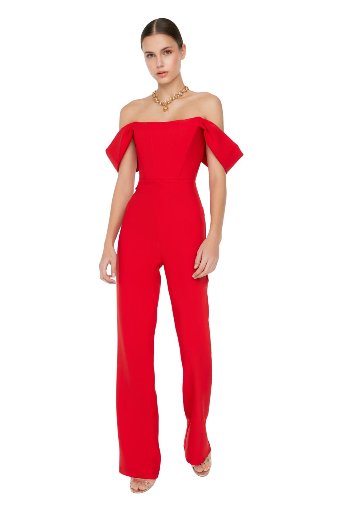 Trendyol Einfarbiger gewebter Damen-Overall, rot, 38