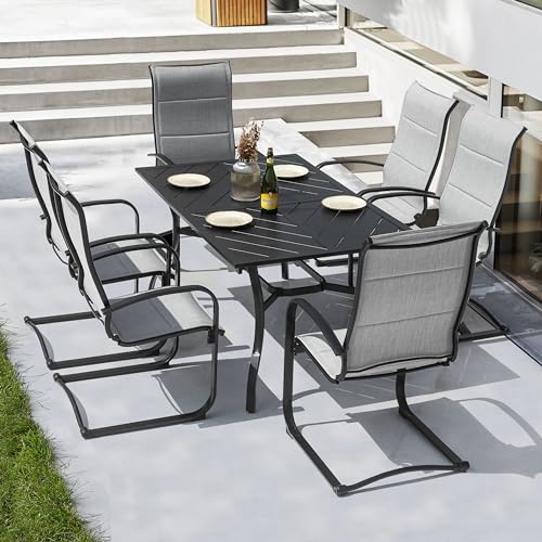 Image of NUU GARDEN 7 Piece Outdoor Patio Dining Set, 6 Textilene Dining Chairs and 61 inch Rectangular Patio Dining Table with 1.77 inch Umbrella Hole, for Backyard, Patio, Garden, Gray and Black