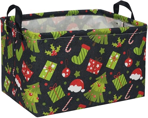 Image of Rectangular Christmas Baskets,Tree Basket Empty,Waterproof PE Coating Kids Baskets with Handles,Gifts Book Bins,Gift Bin. (Christmas Tree)