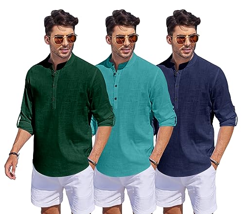 Image of Combo of Men Solid Cotton Blend Straight Kurta Shirt Pack of 3