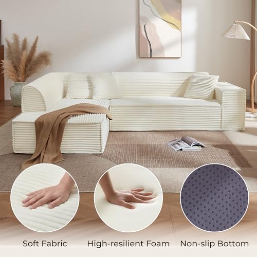 Image of CHITA 112 inch Modular L-Shaped Sofa, Oversized Deep Seat Boneless Couch, Modern Comfy Boneless Sofas for Living Room, No Assembly Required, Left Facing Chaise, Cream