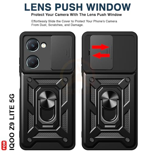 Image of Armor Bumper Back Cover Case for iQOO Z9 Lite 5G /Vivo T3 Lite 5G /Vivo Y18 /Y18e /Y03 Rotating Camera Cover, Ring Holder & Kickstand | Heavy Duty & 360 Degree Protection Back Cover (Black)