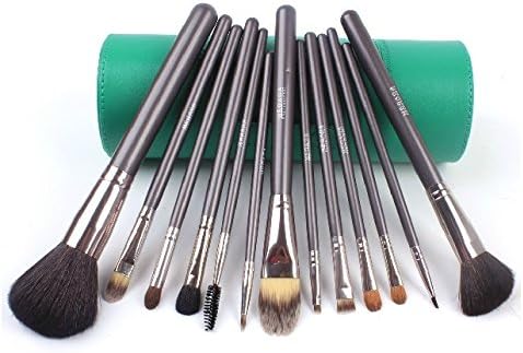Megaga Makeup Brushes-Studio Quality Natural Cosmetic Brush Set with cup Holder Leather Case, 13 Count (Green)