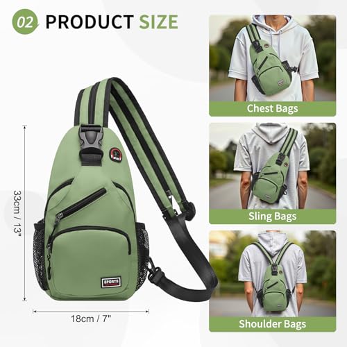 Image of Convertible Sling Bags for Women Men, Lightweight Crossbody Backpack Daypack Fit for 7.9 inch Tablet for Casual Travel Sport Hiking (Green)