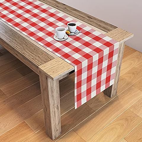 100% Cotton Check Table Runners Cotton Wedding Table Runners, Rustic Bridal Shower Decor Dining Table Runners (Red and White, 16X90 Inch) Cover
