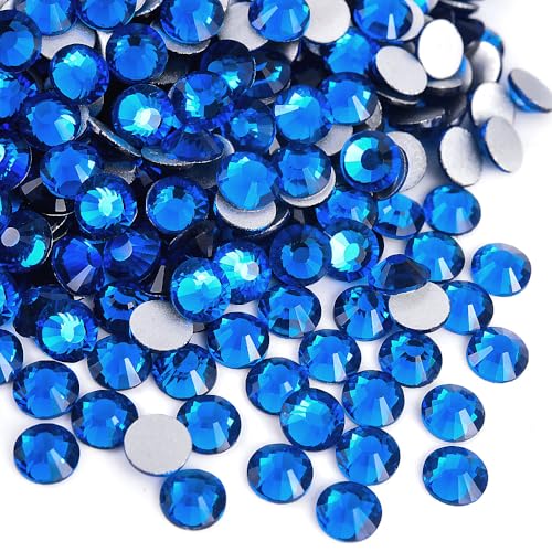 Image of 1440 Pieces SS20 /4.6-4.8mm Flat Back Crystal Rhinestones Round Gems for Nail Art,Capri Blue