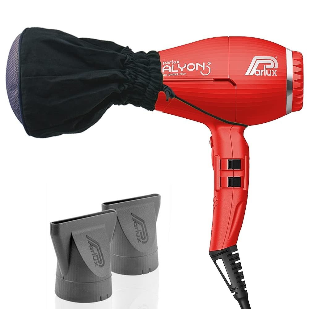Parlux Alyon Red Hair Dryer + M Hair Designs Metal Mesh Diffuser Bundle – Lightweight, Ionic, Fast-Drying Professional Blow Dryer for Frizz-Free, Salon-Quality Hair