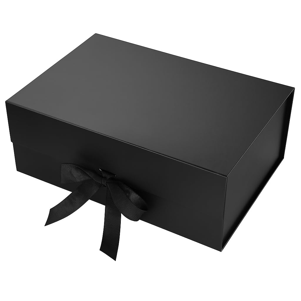 Awestuffs Premium Black Gift Boxes for Gift Packaging, Reusable Decorative Gift Boxes (23 x 16 x 10 cm) for Hampers, Weddings, Birthdays, Festivals & Corporate Gifts (Pack of 1)