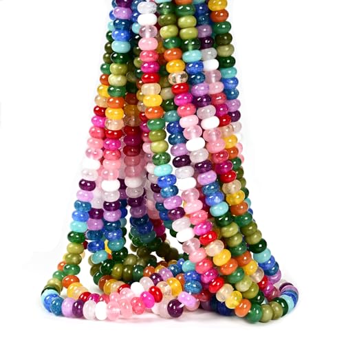 ICAI Beads Natural 5x8mm Rondelle Beads Natural Abacus Disk Stone Beads Loose Spacer Gemstone for DIY Bracelet Necklace Jewelry Making (Mulitcolor)
