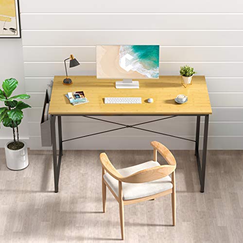 Image of Cubiker Computer Desk, Home Office Writing Study Desk, Modern Simple Style Laptop Table with Storage Bag (39.4, Bamboo)