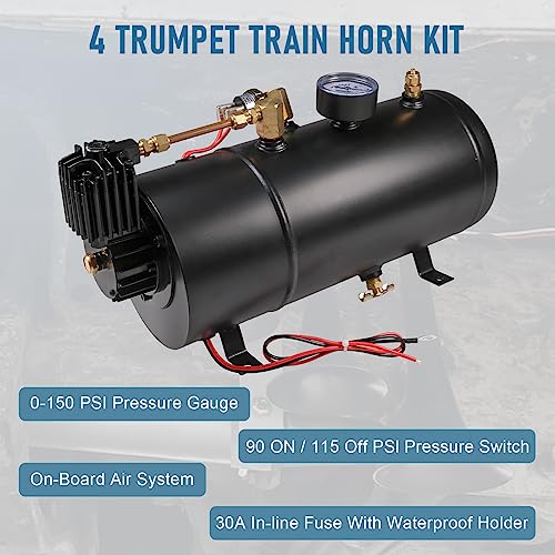Ldminda Z452-THAIRSET4 4 Trumpet Train Horn Kit For Car/Truck/Pickup/Semi/Jeep/Rv/Suv 12V Complete Onboard System 150Psi Air Compressor thumb #3