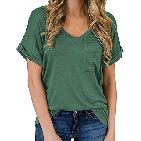 Montwell Womens T Shirt Short Sleeve Round Neck Casual Summer T-Shirt Green Cover