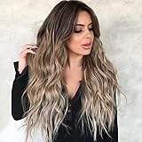Deethens Ombre Brown Wavy Wig Long Ash Blonde Curly Wig Synthetic T-part Wigs Lace Front for Women...
