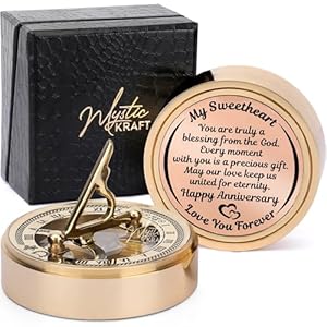 Anniversary Sundial Compass, Gifts for Husband, Him, Her, Wedding Anniversary Clock for 50th 40th 25th 20th 10th or 1st Year Celebration, Emotional Quote Engraved, Gift Box Pack with Card