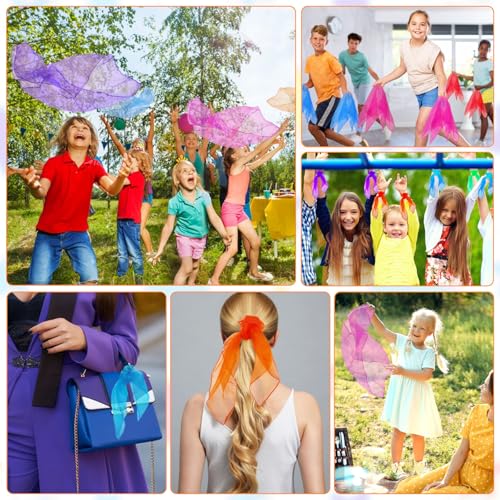 Druuzyl 24 Stück Square Jongliertücher Tanz Tücher Bunte Chiffontücher Bunte Tücher in 12 Farben 60x60cm Performance Schals für Kindergarten Kinder Party-Aktivitäten Zubehör Dekoration