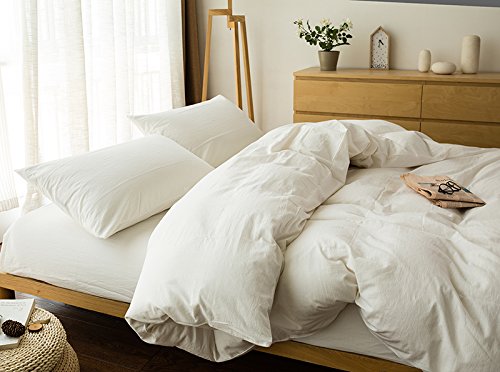 Rural Dandelion 100% Washed Cotton Duvet Cover Bedding Set, Healthy,Luxurious, Comfortable, Breathable, Soft And Extremely Durable, Queen, Off White #TOP1