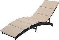 Vista 9 de Grand patio Sillón de mimbre para exteriores de 4 posiciones ajustable plegable de aluminio para patio, tumbona con cojín beige