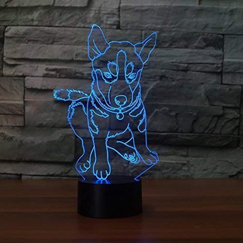 Creativo 3D Husky Perro Luz Nocturna ilusión Optica Lámpara 7 Colores Cambiantes Touch Switch USB Power Juguetes Decoración Navidad Cumpleaños Regalo