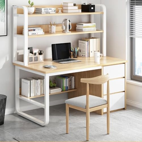 Ambety デスク パソコン 勉強机 ワーク 引き出し付き 棚 2段 勉強机 寝室 シングルルーム 寮 アパート 100cm /120cm (木の色,120cm)