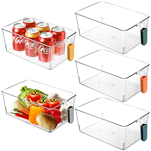 SOUJOY Lot de 5 bacs de rangement en plastique transparent avec poignée, pour fruits, légumes, yaourts, collations, pâtes, produits et boissons Cover
