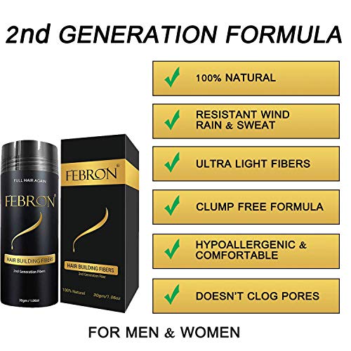 FEBRON Hair Building Fibers - Hair Loss Concealer For Thinning Hair - Giant 30gm Hair Powder Volumizing Based (Light COOL Brown)