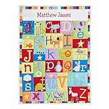 Let's Make Memories Personalized Baby Quilt - 3D Applique & Embroidered Name - Heirloom Keepsake for New Baby Shower - Textured Details - Alphabet & Animals - Nursery Decor - 42x32 - Primary