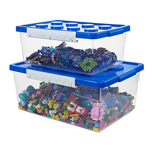 Bins & Things Toy Organizers and Storage Set of 2 large - small stackable storage bins - Clear toy storage bin- Lego organizers and storage for Barbie Dolls