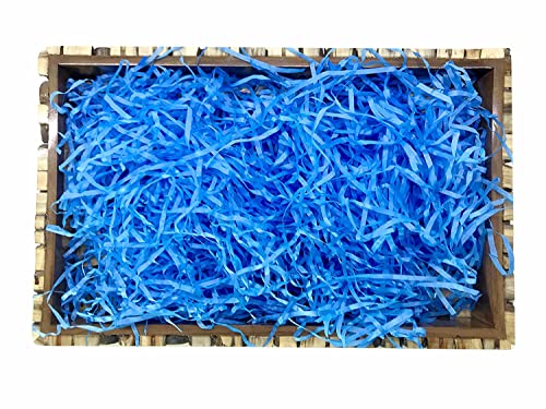Image of Eco Sarras Thin Shredded Paper Crinkle Paper Grass Strips Gift Tray Decoration, Gift Hamper Decorations, Gift Box Fillers, Wedding Birthday & Valentines Day Gift (100 Grams, Blue, Pack of 1)
