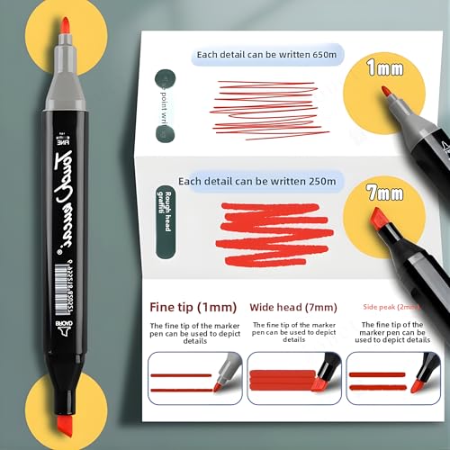 Image of JOUET Alcohol Markers Set of 60 Dual Tip Brush & Color Marker Pens for Drawing, Sketching, Calligraphy, and Colouring | Multicolor Dual Tip Sketch Pens for Artists, Kids & Adults