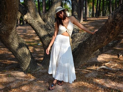 Sakoonee Boho Hippie Maxi Skirt Long Summer Cotton Dress for Women with Smocked Elastic Waist2