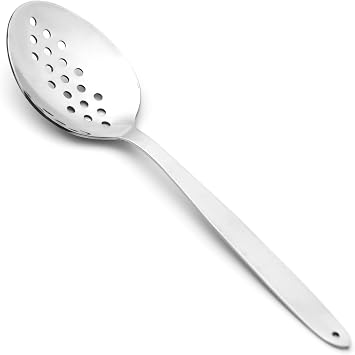 F&F Kunz Perforated Spoon | 18/10 Stainless Steel Plating 9 Inch Basting Quenelle Chef Serving Plating Spoon