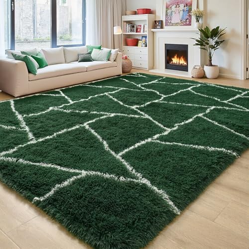 Tapis à poils longs géométrique lavable et antidérapant pour salon