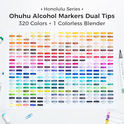 Image of Ohuhu Alcohol Markers Brush Tip-320-color Double Tipped Art Sketch Marker Set for Artists Adults Coloring Illustration-Brush & Chisel Dual Tips-Honolulu Series of Markers - Refillable Ink, Multicolor