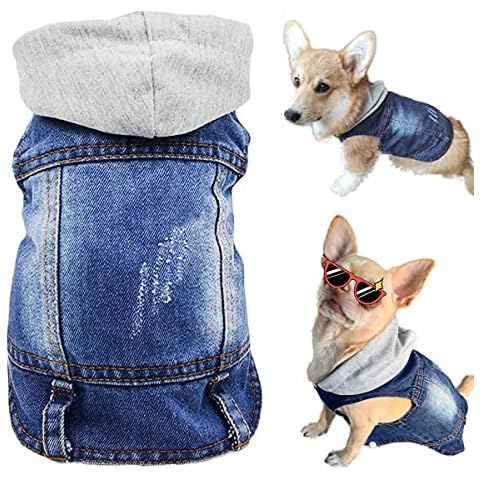 Pet Clothes Dog Jeans Jacket Cool Blue Denim Hoodie Coat, Puppy Clothing Shirt Costume, Doggy Vintage Washable Lapel Vest, Dog Classic T-Shirt Apparel for Small Medium Dogs Cats (Blue, Small) Cover