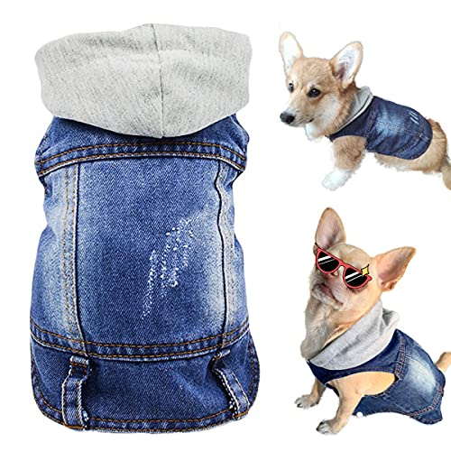 Pet Clothes Dog Jeans Jacket Cool Blue Denim Hoodie Coat, Puppy Clothing Shirt Costume, Doggy Vintage Washable Lapel Vest, Dog Classic T-Shirt Apparel For Small Medium Dogs Cats (Blue, Medium) #TOP26