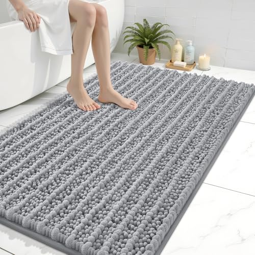 Image of Arotive Luxury Large Bathroom Rugs 40x32, Extra Soft Thick Absorbent Shaggy Chenille Bath Rugs, Machine Wash Dry, Bath Mats for Bathroom Floor, Tub and Shower, Home Decor Accessories, Light Grey