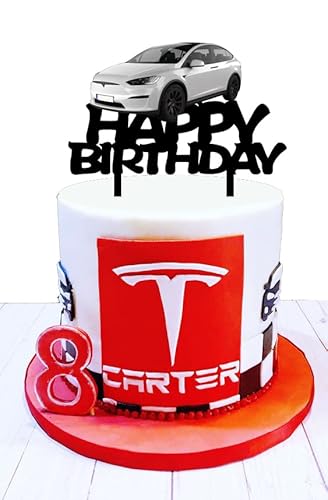 Electric Car Cake Topper Tesla Model Y Happy Birthday Cake Topper For Car Theme Birthday Party Decorations #TOP4