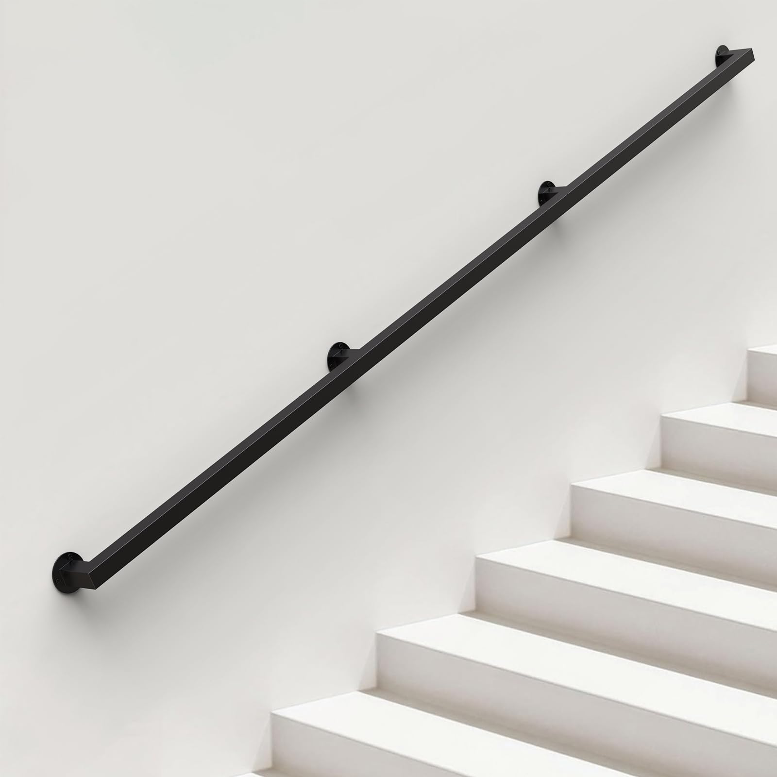 Rampe d'escalier noir mat de 330cm en fer forgé style tuyau industriel