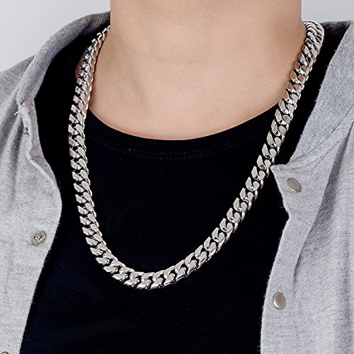 Fashion 925 Sterling Silver Solid Miami Cuban Link Chain Necklace 8MM & 12MM- Curb Cuban Thick Big Link Choker For Men 20 "22" 24 "26" 28" Fine Jewelry2